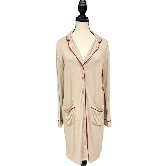 Hale Bob Beige Bamboo Button-Up Sleep Shirt - M NWT - Picture 3 of 8